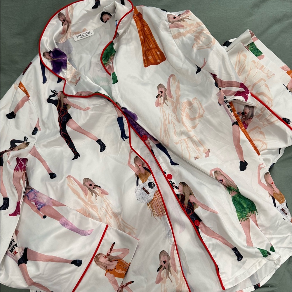 White Satin Pajama set with Eras tour Print